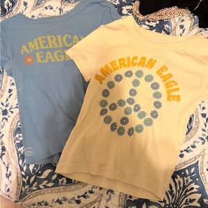American Eagle Outfitters Kids' Blue and Cream Graphic Tees